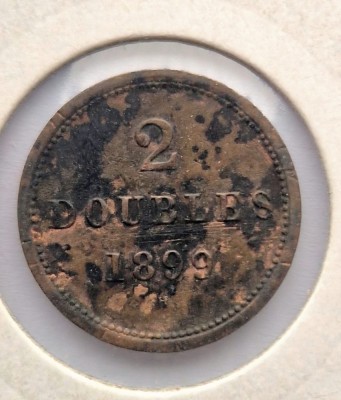 Guernsey 2 Doubles 1899 km # 9 moneda din bronz tiraj mic foto