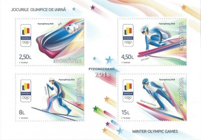 Romania, LP 2180a/2018, Jocurile Olimpice de Iarna, Coreea de Sud, bloc, MNH foto