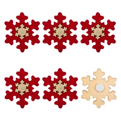 Autocolante Crăciun, Fulg, Lemn, Colțuri Rotunjite, Negru, Set 6 Bucăți, 4.5x4.5 cm foto