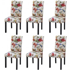 Scaune de bucatarie din lemn cu design floral, 6 buc. foto