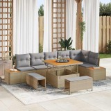 VidaXL Set de canapele pentru grădină cu pernă 9 pcs Bej Rattan poli