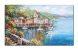 Cumpara ieftin Tablou lacul Como, veliere in port pictat manual, 100x60cm ulei pe panza in cutit efect 3D, Valentin Pop