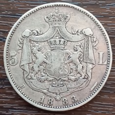 (A1060) MONEDA DIN ARGINT ROMANIA - 5 LEI 1883, CAROL I REGE, URME DE PRINDERE foto