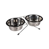 Suport + Castron din Inox pentru Caini, Flamingo Dinner, 11 cm/ 2x200 ml