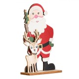 Decorațiune Crăciun Lemn, Moș Crăciun și Cerb, Glitter Bej șampanie, 15.5 cm, Oem