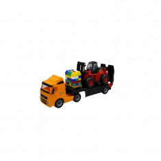 Set camion trailer cu stivuitor si palet cuburi - Volvo PowerTruck, 74x21,5x33 cm foto