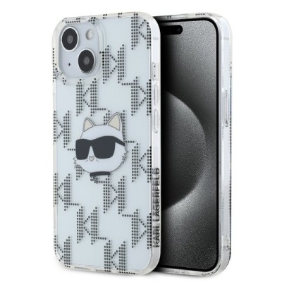 Husa pentru iPhone 15 / iPhone 14 / iPhone 13 - Karl Lagerfeld IML Luxury (KLHCP15SHKLPCHT) - Transparent Choupette Head&amp;amp;Monogram foto