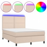 Cumpara ieftin Pat cu arcuri, cu saltea si LED cappuccino 140x190 cm piele eco