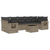 Cumpara ieftin Set mobilier de gradina cu perne, 8 piese gri deschis poliratan