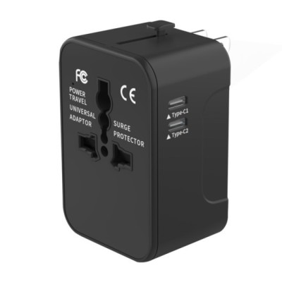 Adaptor pentru Priza 2 x USB-C, EU, UK, AUS, US - Techsuit (HHT202-2C) - Black foto