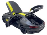 Macheta Mercedes Benz SLS amg, negru-galben cu fum scara 1:24