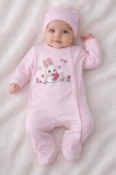 Salopeta bebe fete roz deschis iepuras inimioara bumbac cu caciula (Marime