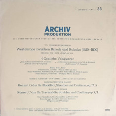 Disc vinil, LP. 4 Geistliche Vokalwerke. Konzert G-dur Für Blockflöte, Streicher Und Continuo Op.17 Nr.5. Kon