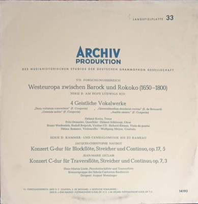 Disc vinil, LP. 4 Geistliche Vokalwerke. Konzert G-dur F&amp;uuml;r Blockfl&amp;ouml;te, Streicher Und Continuo Op.17 Nr.5.-242469 foto