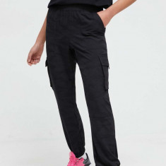 Dkny pantaloni femei, culoarea negru, high waist