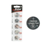 Baterie CR2032 3V cu litiu, tip pastila, set 5 bucati Entop