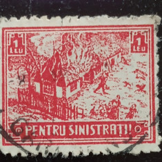 ROMANIA 1930 , pentru Sinistrați 1Leu ,timbru fiscal stampilate
