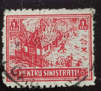 ROMANIA 1930 , pentru Sinistrați 1Leu ,timbru fiscal stampilate foto