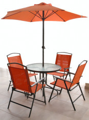 RAKI Set mobilier terasa gradina, masa rotunda D80cm, umbrela D180cm portocalie si 4 scaune pliabile foto