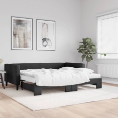 vidaXL Pat de zi cu extensie și saltele, negru, 90x190 cm, textil 3196608
