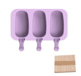 Forma inghetata cu 3 compartimente, din silicon alimentar, 50 de bete, Forma ovala, Mov, 19 x 11 cm, TopBazar