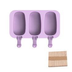Forma inghetata cu 3 compartimente, din silicon alimentar, 50 de bete, Forma ovala, Mov, 19 x 11 cm, TopBazar