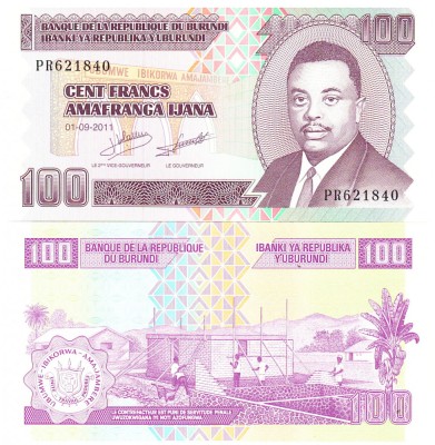 Burundi 100 Francs Franci 2011 P-44b UNC foto