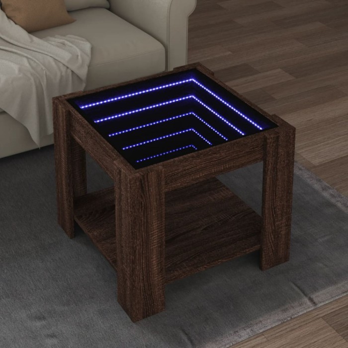 vidaXL Măsuță de cafea cu LED stejar maro 53x53x45 cm lemn prelucrat 847545