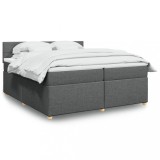 Cumpara ieftin Pat box spring cu saltea, gri &icirc;nchis, 200x200 cm, textil