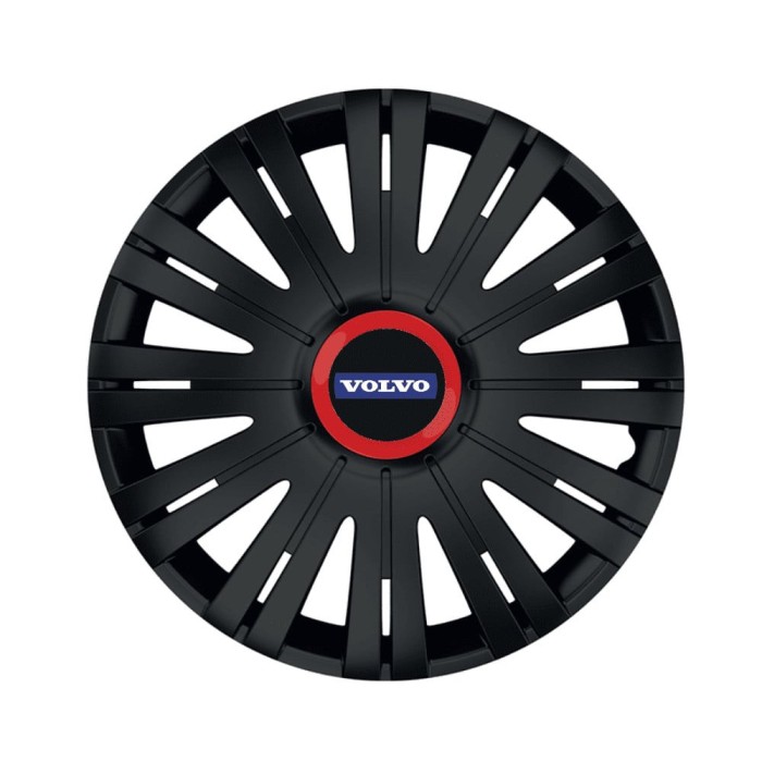 Set 4 Capace Roti pentru Volvo, model Active Black Cu Inel Rosu, R16