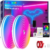 Banda LED Neon RGB Cozylady 10m x2, Flexibila, Waterproof IP65, Control App &amp; Telecomanda, 24V, DIY