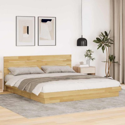 vidaXL Cadru de pat cu tăblie fără saltea 200x200 cm lemn masiv stejar 3315738 foto
