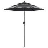 Umbrela de soare 3 niveluri, stalp de aluminiu, antracit, 2 m GartenMobel Dekor, vidaXL