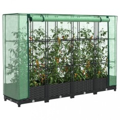 vidaXL Pat de flori &icirc;nălțat cu prelată de seră, aspect ratan, 160x40x123 cm 4015812