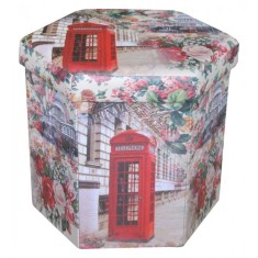 Taburet pliabil Heinner, 43 x 38 x 38 cm, hexagonal, sezut 20 mm, spatiu depozitare, pvc printat, model Phone foto