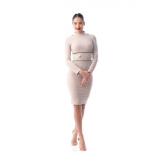 P726-155 Rochie chic cu maneci lungi si butoni in talie