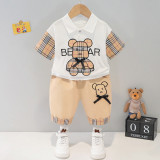 Costumas pentru baietei cu tricou si pantaloni scurti - Cream Bear (Marime, Superbaby