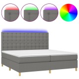 Cumpara ieftin Pat cu arcuri, saltea si LED, gri inchis, 200x200 cm, textil