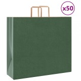 vidaXL Pungi de h&acirc;rtie 50 buc cu m&acirc;nere verde 54x15x49 cm