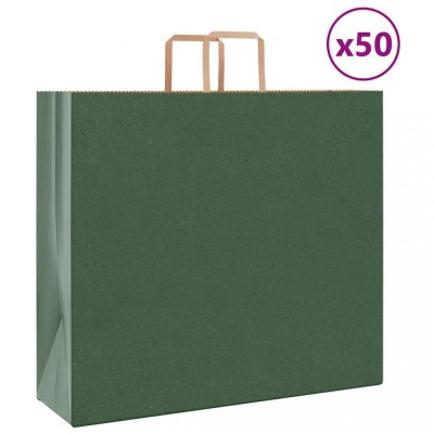 vidaXL Pungi de h&amp;acirc;rtie 50 buc cu m&amp;acirc;nere verde 54x15x49 cm foto