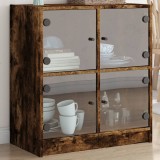 Dulap lateral cu uși din sticlă, stejar fumuriu, 68x37x75,5 cm
