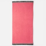 Prosop de plaja din bumbac, Fucsia cu bordura decorativa, 150x75cm, CMCLASS