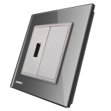 Priza simpla USB Livolo VL-C791USB-15, rama din sticla, incastrata, gri