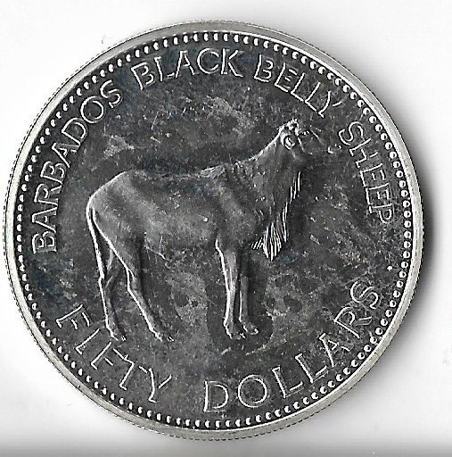 Moneda 50 dollars 1981, FAO - Barbados, 27,35 g argint 0,500, tiraj: 6012