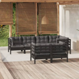 Set mobilier gradina cu perne, 7 piese, negru, lemn masiv pin GartenMobel Dekor, vidaXL