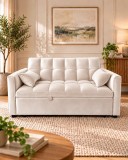 Canapea Extensibila 2 Locuri Model One, Catifea Crem, 140x77x90 cm