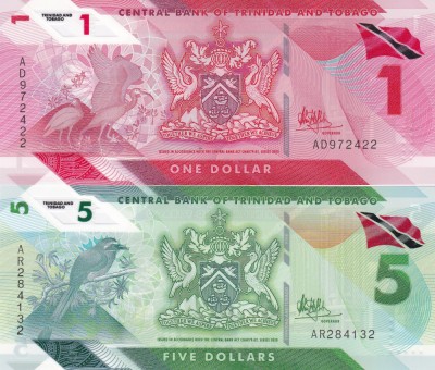 Trinidad &amp;amp; Tobago Set 1-5 Dollars 2020 Polimer UNC foto