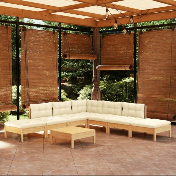 vidaXL Set mobilier grădină cu perne crem, 8 piese, lemn de pin 3096328