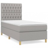 Cumpara ieftin Pat box spring cu saltea, gri deschis, 90x190 cm, textil