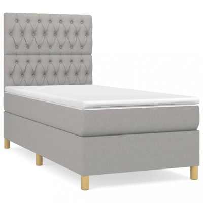 Pat box spring cu saltea, gri deschis, 90x190 cm, textil foto